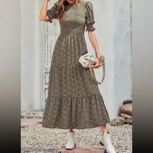 Green Printed Tiered Maxi Dress - Women's Summer Dress